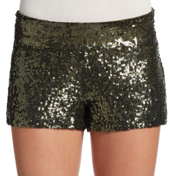 Haute Hippie NWT Army Olive Green Sequin Low Rise Dressy Silk Party Shorts - Picture 1 of 13